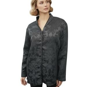 NWT ERIN LONDON Jacquard Brocade Jacket Women Plus Size 2X Black Floral Lined